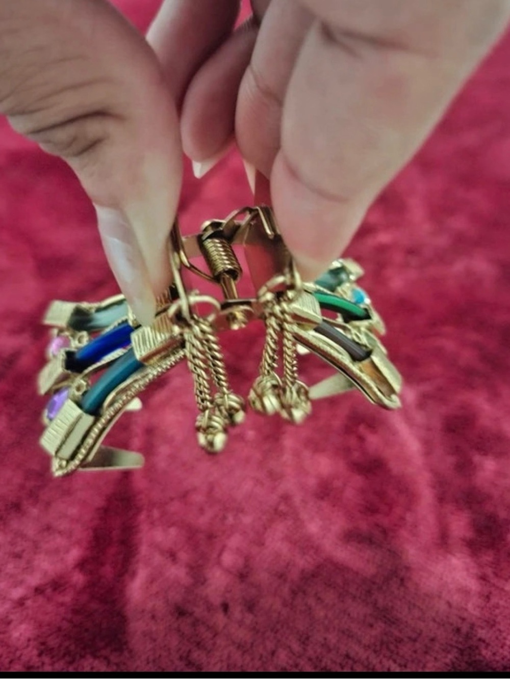 Gold-Tone Multicolor Enamel Decorative Hair Claw Clip for Women